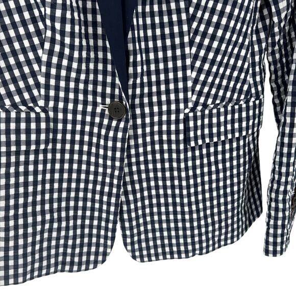 J.Crew Gingham blue white Blazer nautical preppy casual vacation office size 2 - Picture 4 of 11